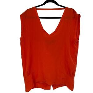 Myne Ashley Ann Orange Red Silk Cap Sleeve Draped Back Blouse Womens L Shirt